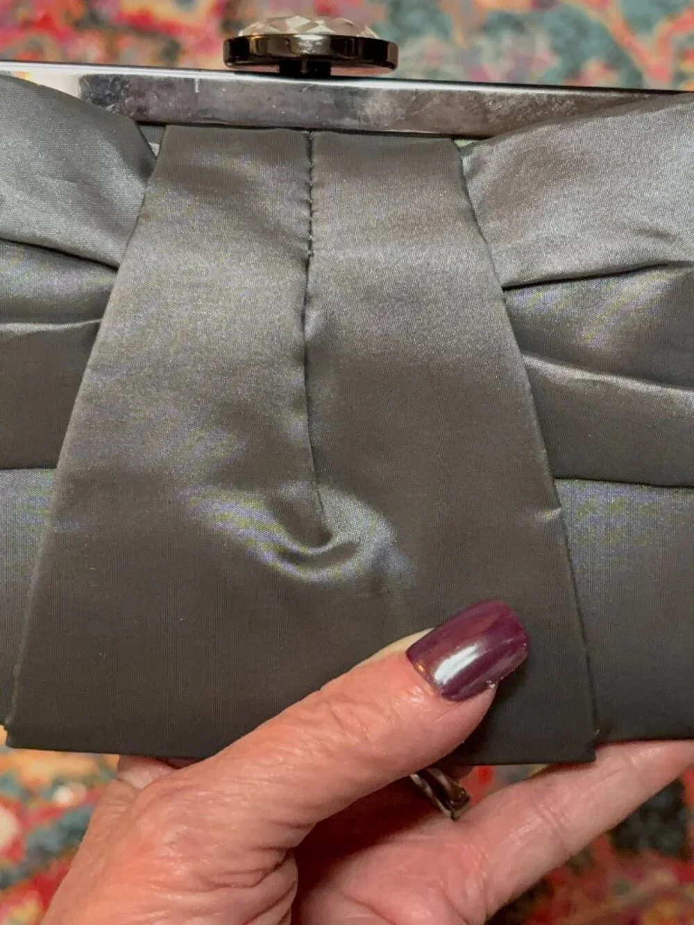 Kate Landry Satin Olive Green Evening Clutch - New